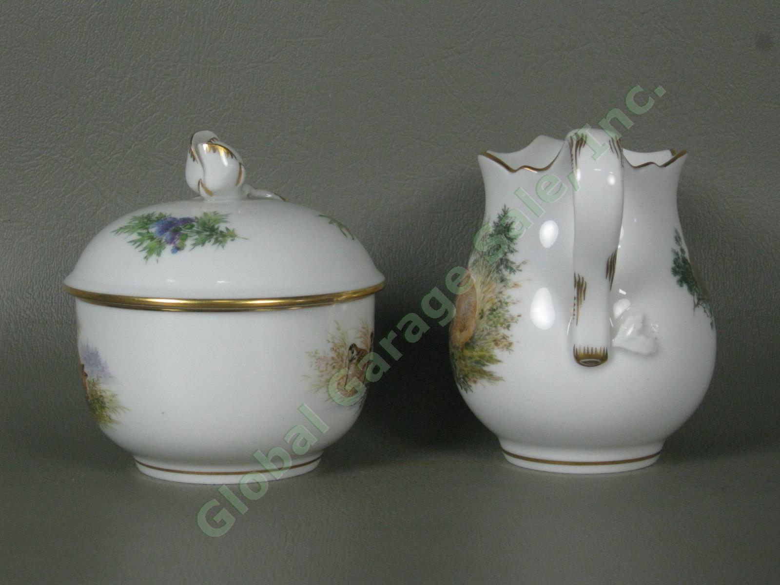 RARE Antique Meissen German Porcelain Wildlife Coffee Service Tea Set Pot Cups + 12