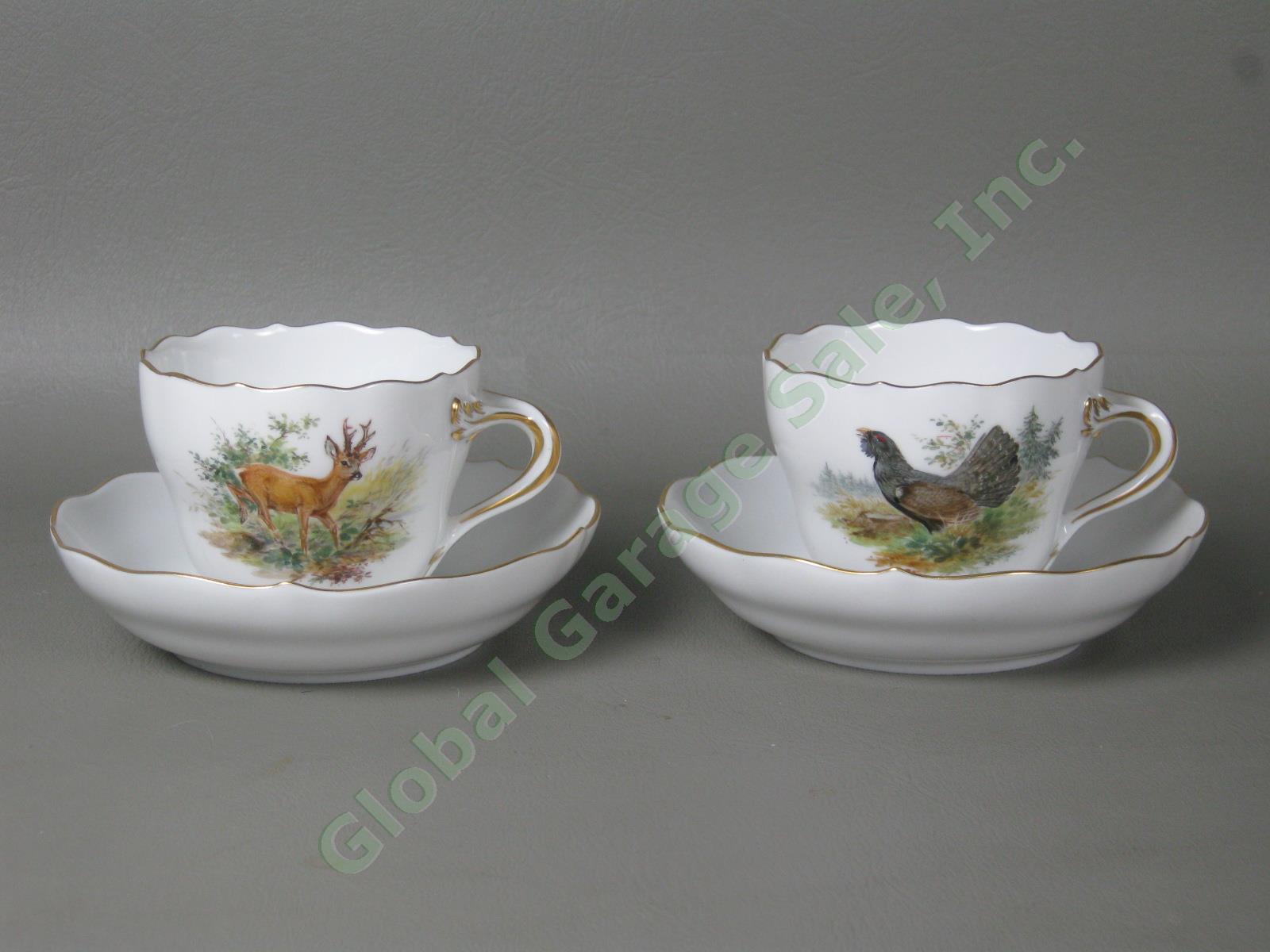 RARE Antique Meissen German Porcelain Wildlife Coffee Service Tea Set Pot Cups + 18