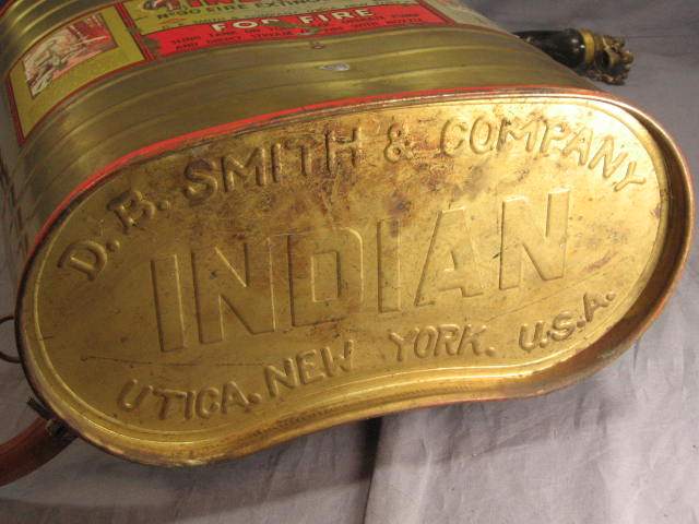 Vintage D.B. Smith Indian #90 Brass Fire Extinguisher 6
