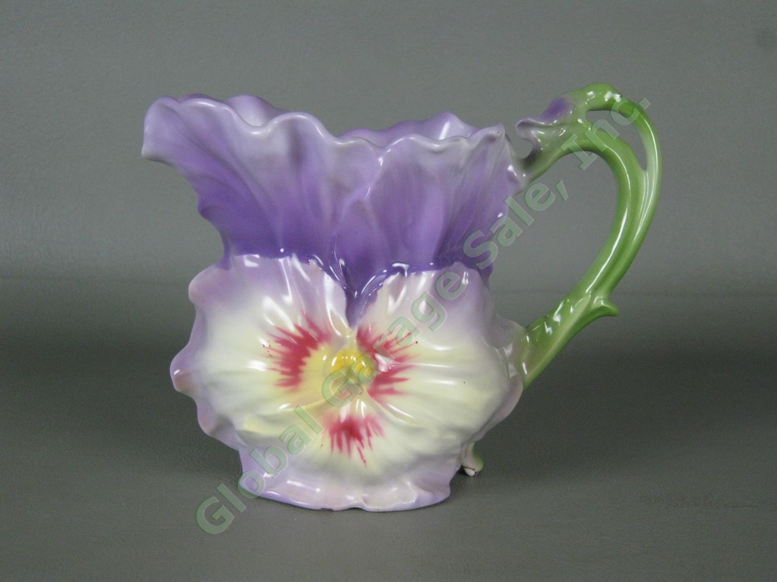 Vtg Antique Royal Bayreuth Porcelain Purple Pansy Milk Pitcher 4.75" NO RESERVE! 2