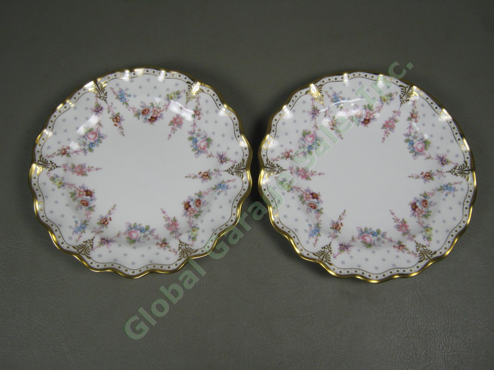 2 Royal Crown Derby Royal Antoinette China 8" Salad Luncheon Plates Set No Res!