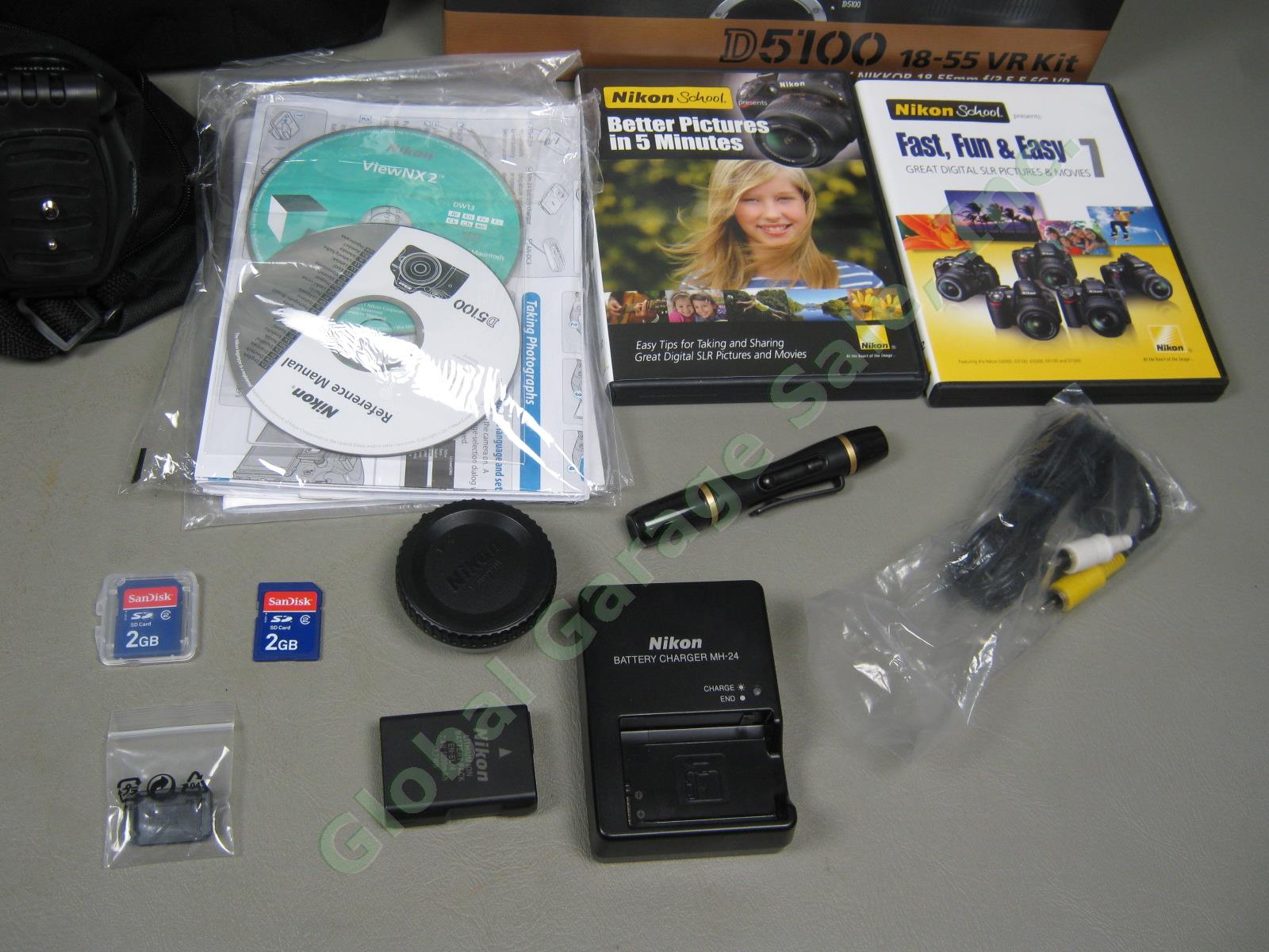 Nikon D5100 DSLR DX 18-55 VR Digital Camera Kit 2GB Manfrotto Bag Tripod Bundle 15