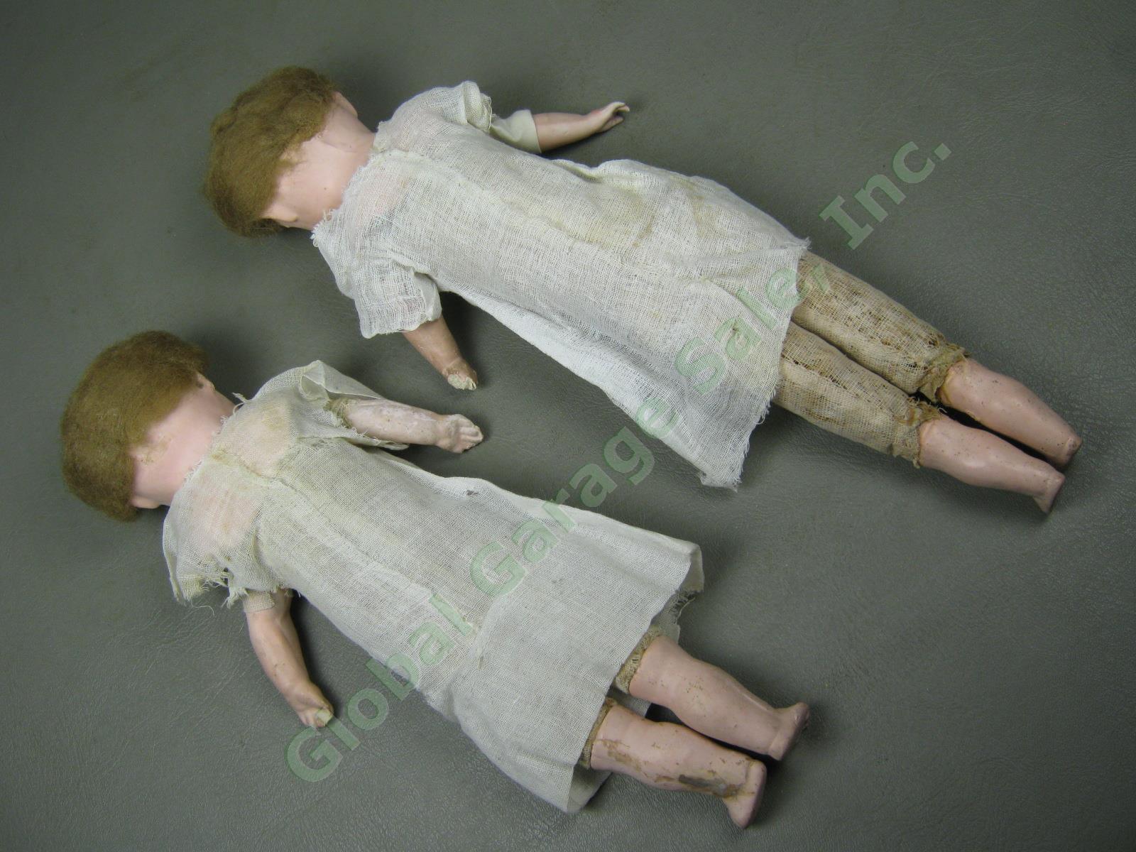 2 Antique 1870-1880 Patent Washable German Composition Head Limb Dolls 12" + 14" 2