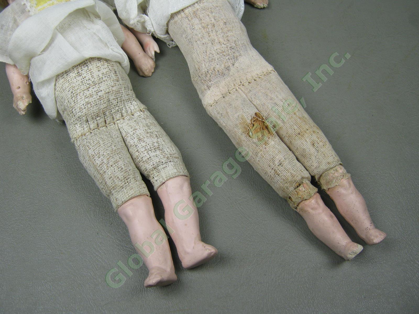 2 Antique 1870-1880 Patent Washable German Composition Head Limb Dolls 12" + 14" 3