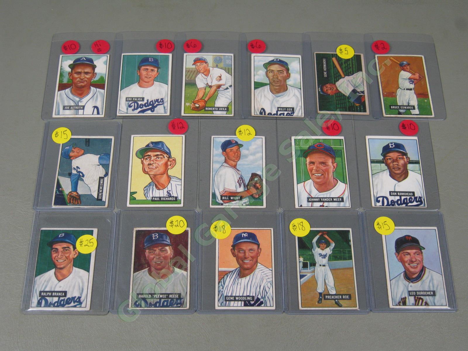 16 Bowman 1951 Baseball Card Lot w/ HOF Peewee Reese Durocher Newcombe Branca ++