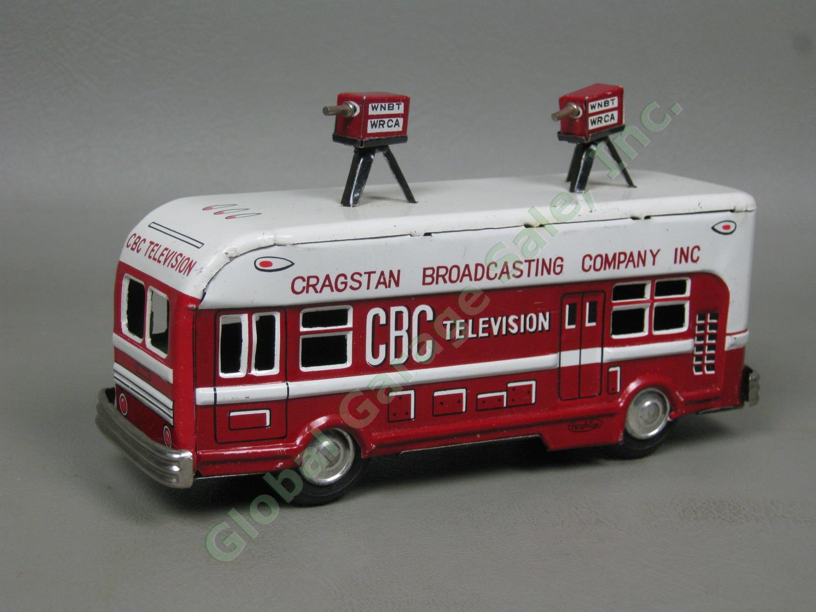 Vtg Asahitoy CBC TV Cragstan Broadcasting Co Tin Litho Friction Toy Bus Japan NR