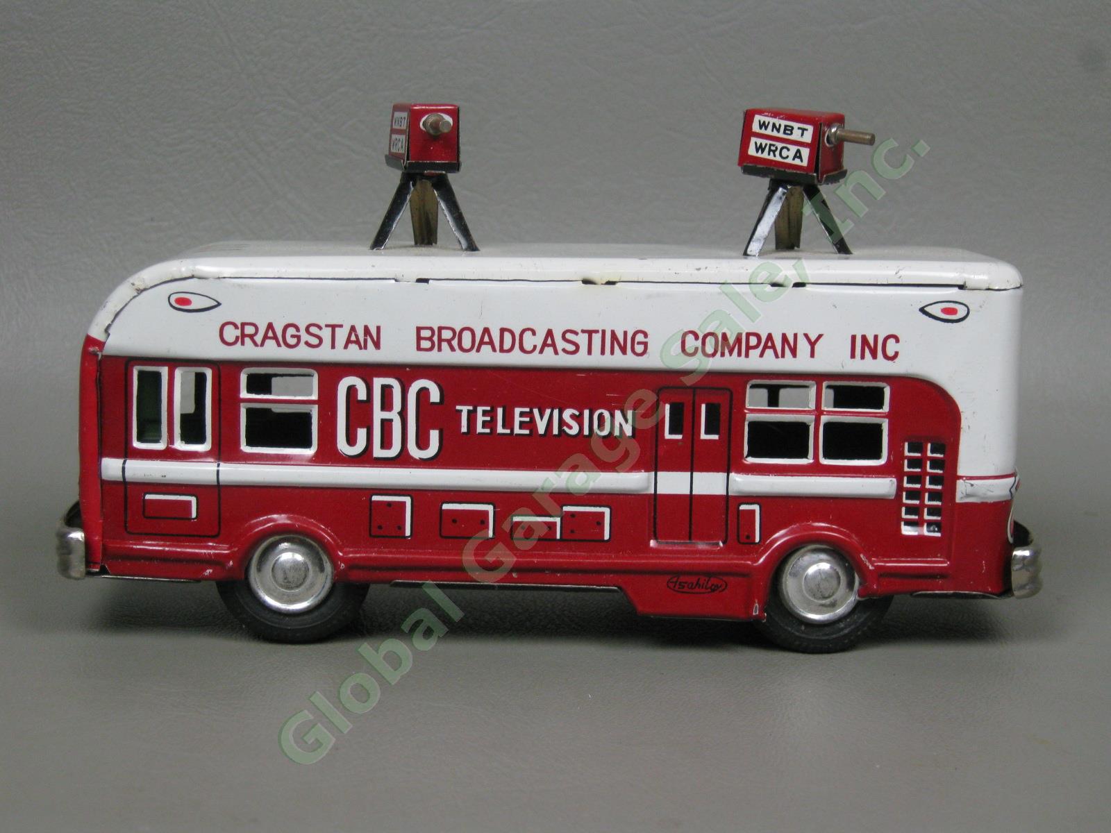 Vtg Asahitoy CBC TV Cragstan Broadcasting Co Tin Litho Friction Toy Bus Japan NR 4