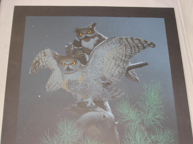 Signed Mel Hunter Lithograph Night Owls Bird Print NR 1