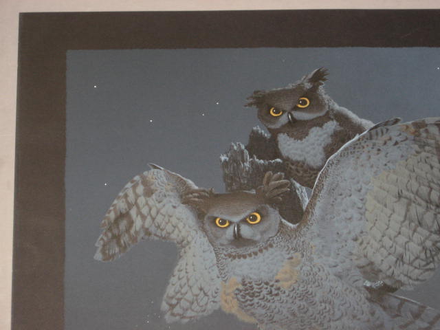 Signed Mel Hunter Lithograph Night Owls Bird Print NR 3