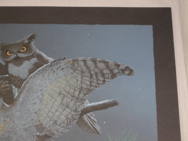 Signed Mel Hunter Lithograph Night Owls Bird Print NR 4