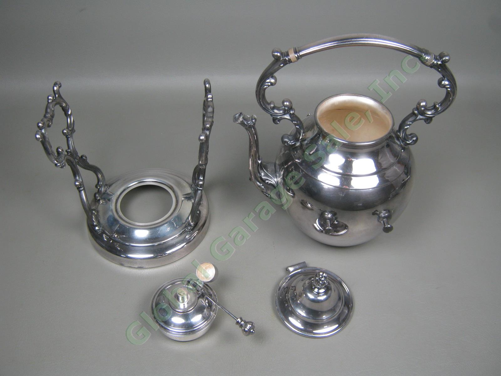 Vtg Wm Rogers Silverplate Tipping Tilting Tea Pot Kettle W/ Warming Warmer Stand 4