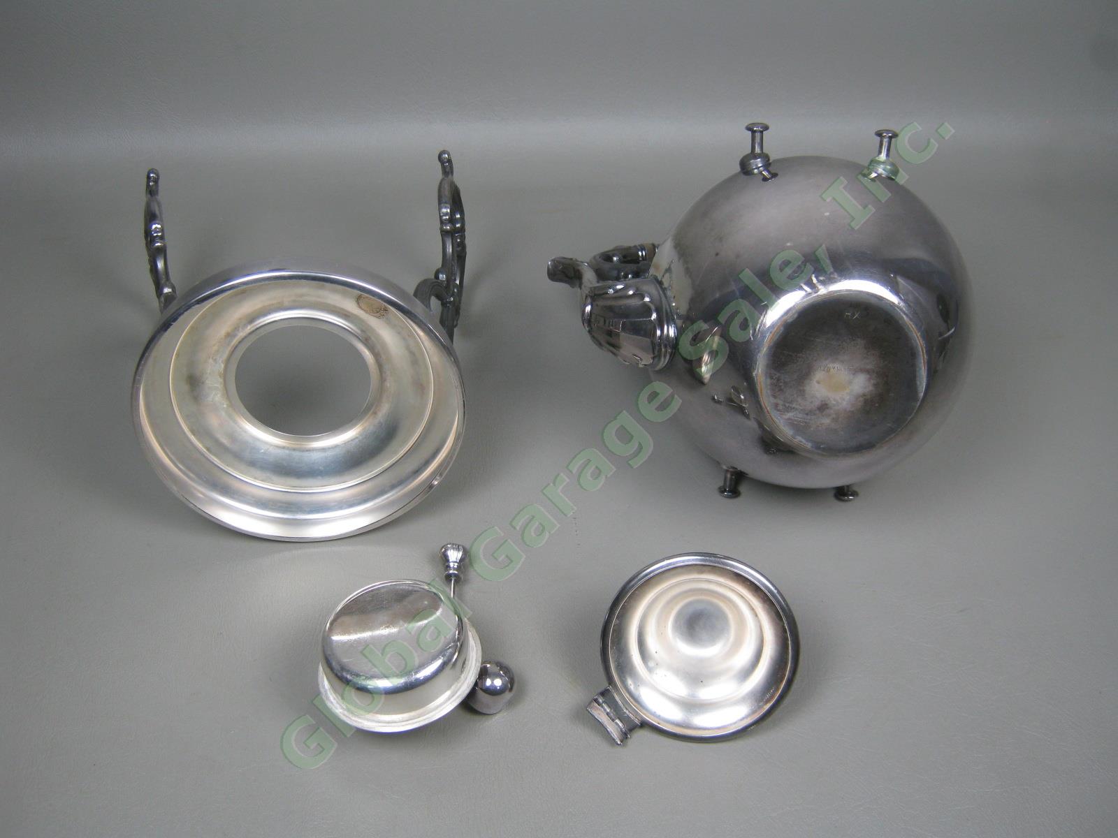 Vtg Wm Rogers Silverplate Tipping Tilting Tea Pot Kettle W/ Warming Warmer Stand 5