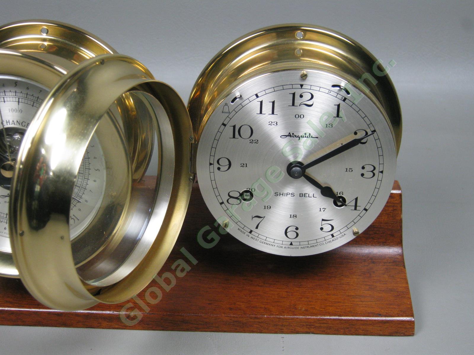 Airguide Brass Nautical Ships Bell Porthole Clock + Barometer Desk Set German NR 1