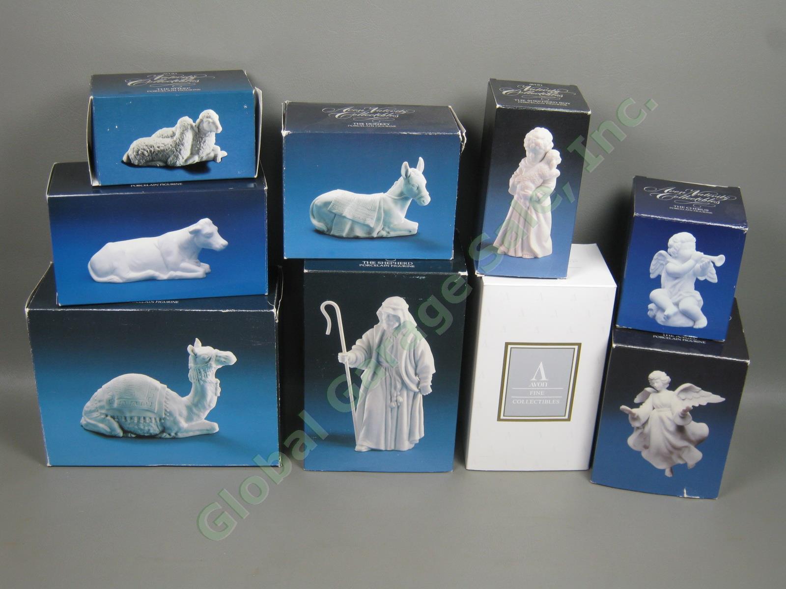 Vtg 9 Figure 1980s Avon Porcelain Nativity Set Lot Flying Angel Shepherd Sheep +