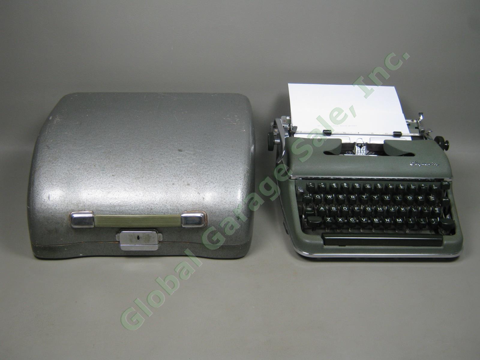 Vtg Green Olympia Werke Deluxe Typewriter With Metal Case Works! NO RESERVE!