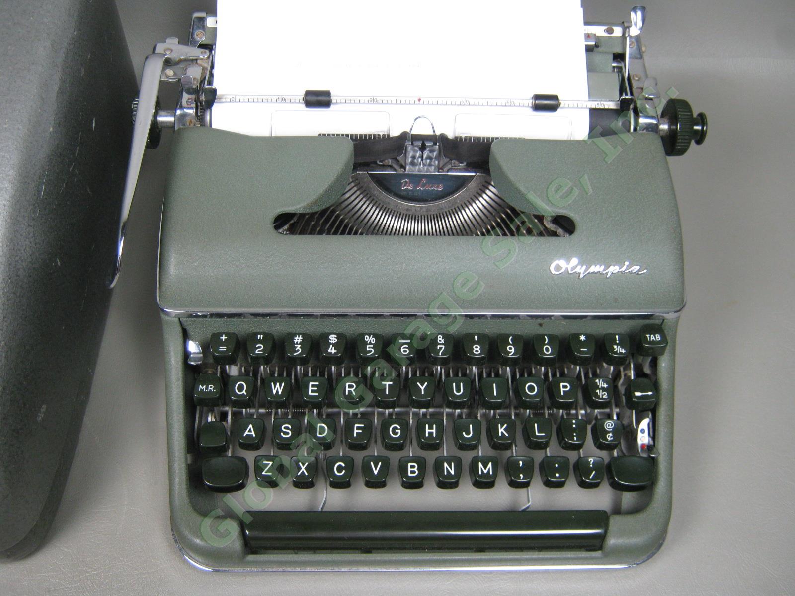 Vtg Green Olympia Werke Deluxe Typewriter With Metal Case Works! NO RESERVE! 2