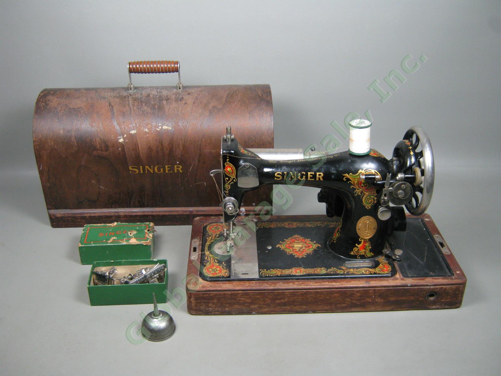 Vtg Antique 1929 Singer Knee Control Sewing Machine #128 W/ Case Serial AC610540