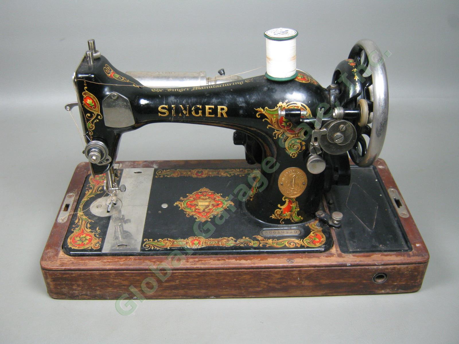 Vtg Antique 1929 Singer Knee Control Sewing Machine #128 W/ Case Serial AC610540 1