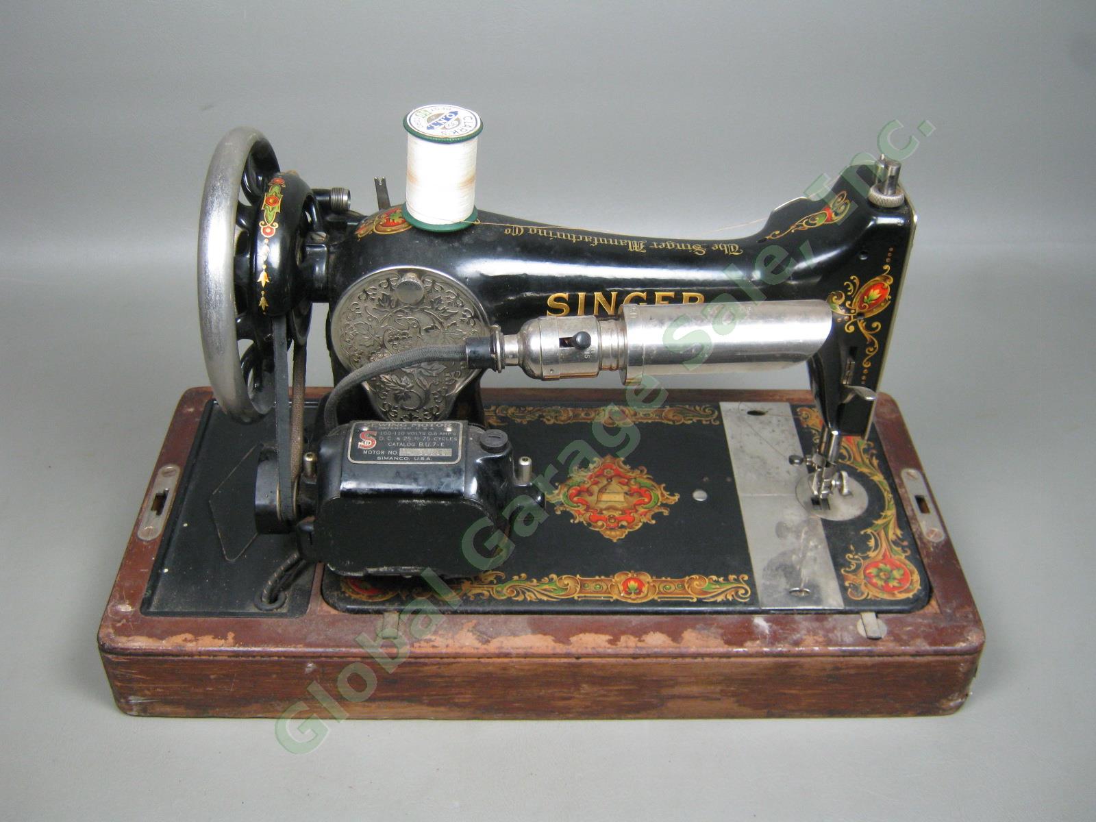 Vtg Antique 1929 Singer Knee Control Sewing Machine #128 W/ Case Serial AC610540 5