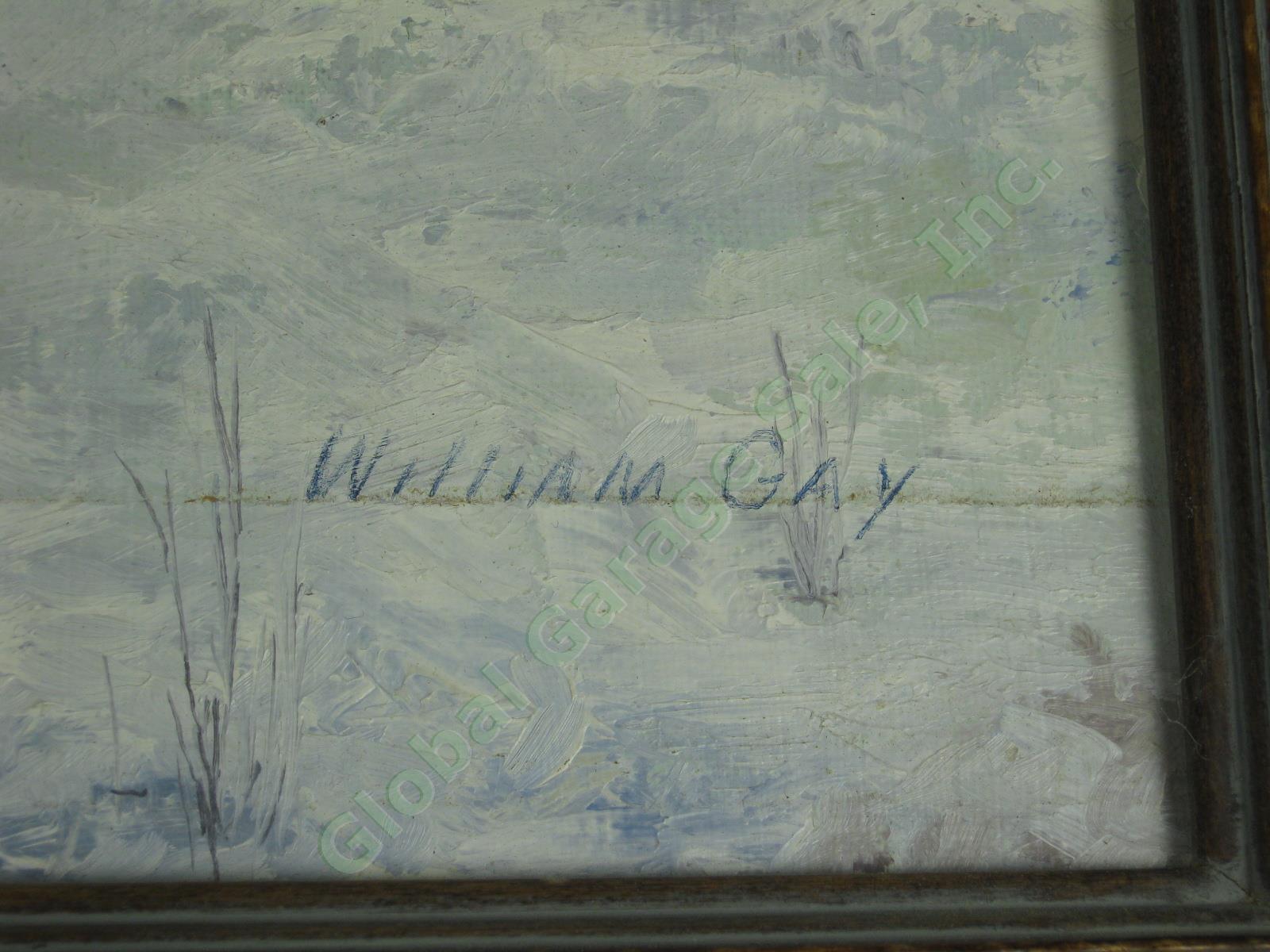 Vtg William Gay Vermont Oil Painting Winter Maple Sugaring Scene Horse + Sleigh 5