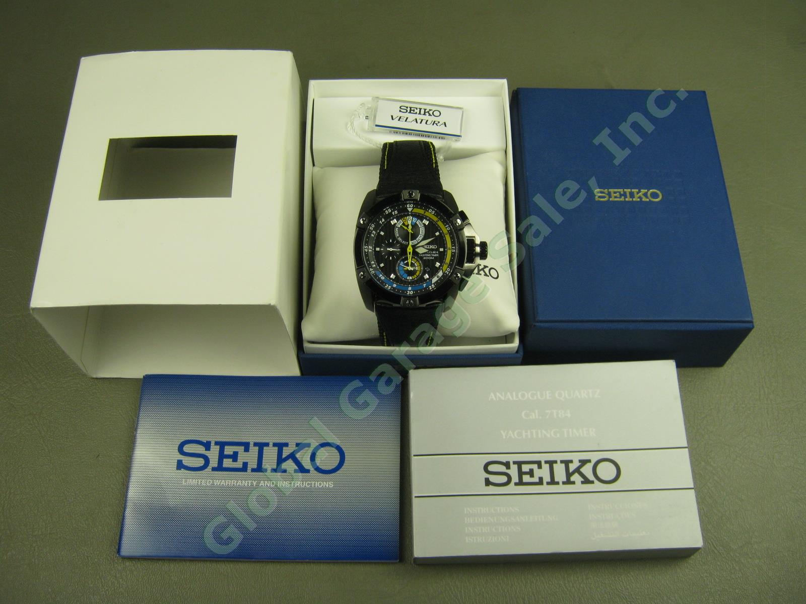 Seiko Velatura Black Dial Analogue Chronograph Yachting Timer Watch 7T84-0AD0 NR