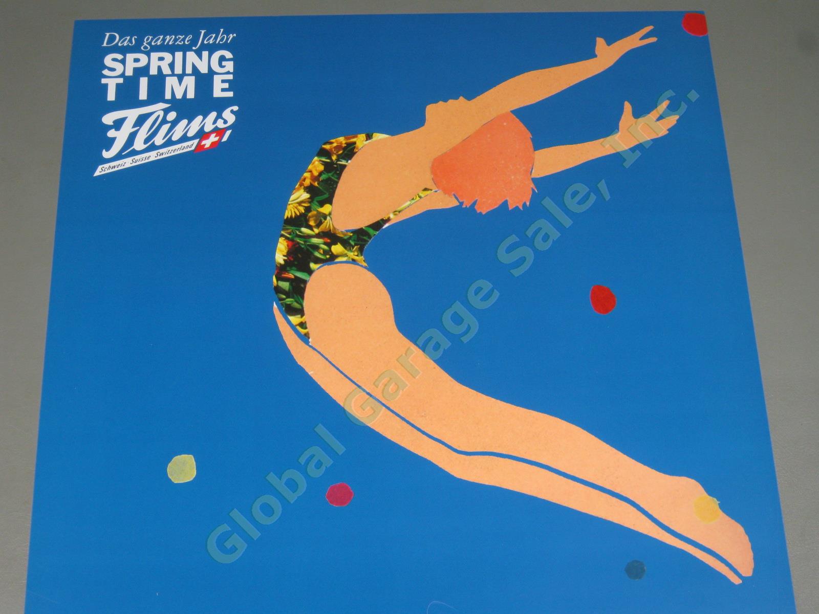 Vintage Flims Spring Time Swiss Travel Poster Diving Swimming Switzerland No Res 1