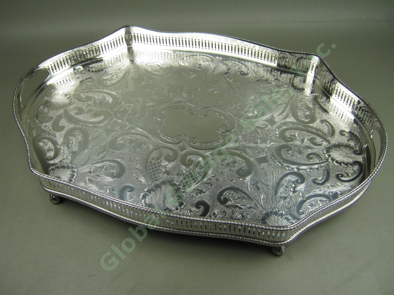 Reed & Barton Footed Silver Plate On Copper Gallery Tray Sheffield England 402