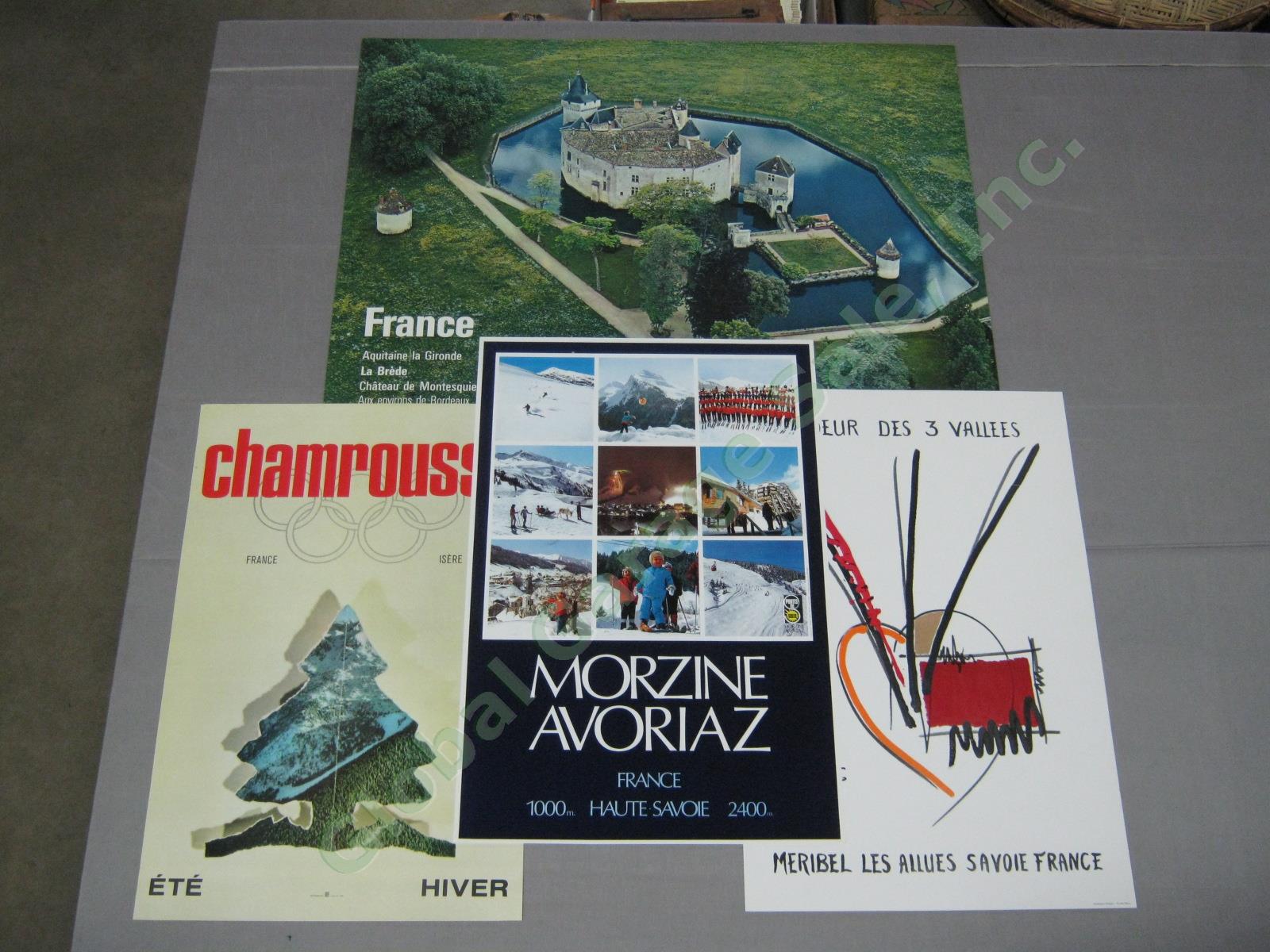 4 Vintage French Travel Ski Posters Morzine-Avoriaz Meribel Chamrousse La Brede