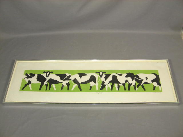 Original Sabra Field Signed Woodcut Print Cows 55/300