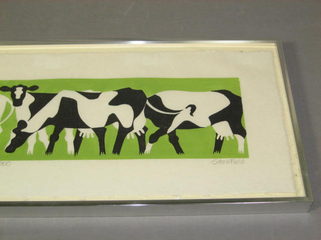 Original Sabra Field Signed Woodcut Print Cows 55/300 2
