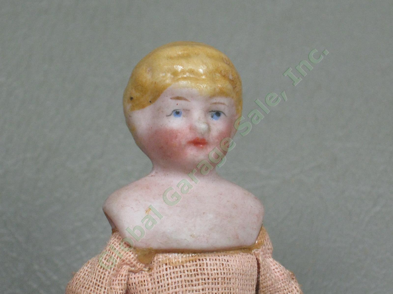 3 Vtg 1910 German Bisque Porcelain Head Arm Lower Leg Cloth Body Dollhouse Dolls 1