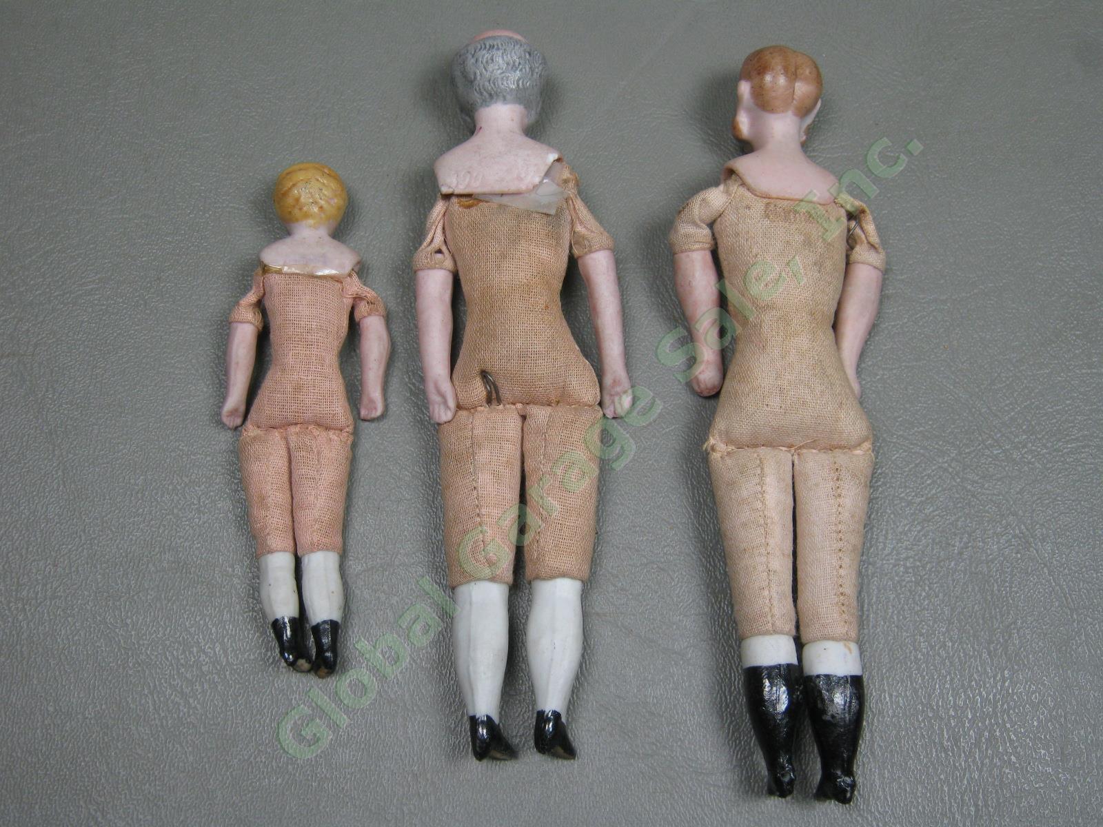 3 Vtg 1910 German Bisque Porcelain Head Arm Lower Leg Cloth Body Dollhouse Dolls 7