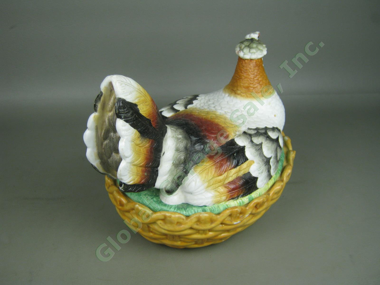 Antique Large Staffordshire Hen On Nest W/ Eggs Tureen Basket Covered Dish 9.5" 2