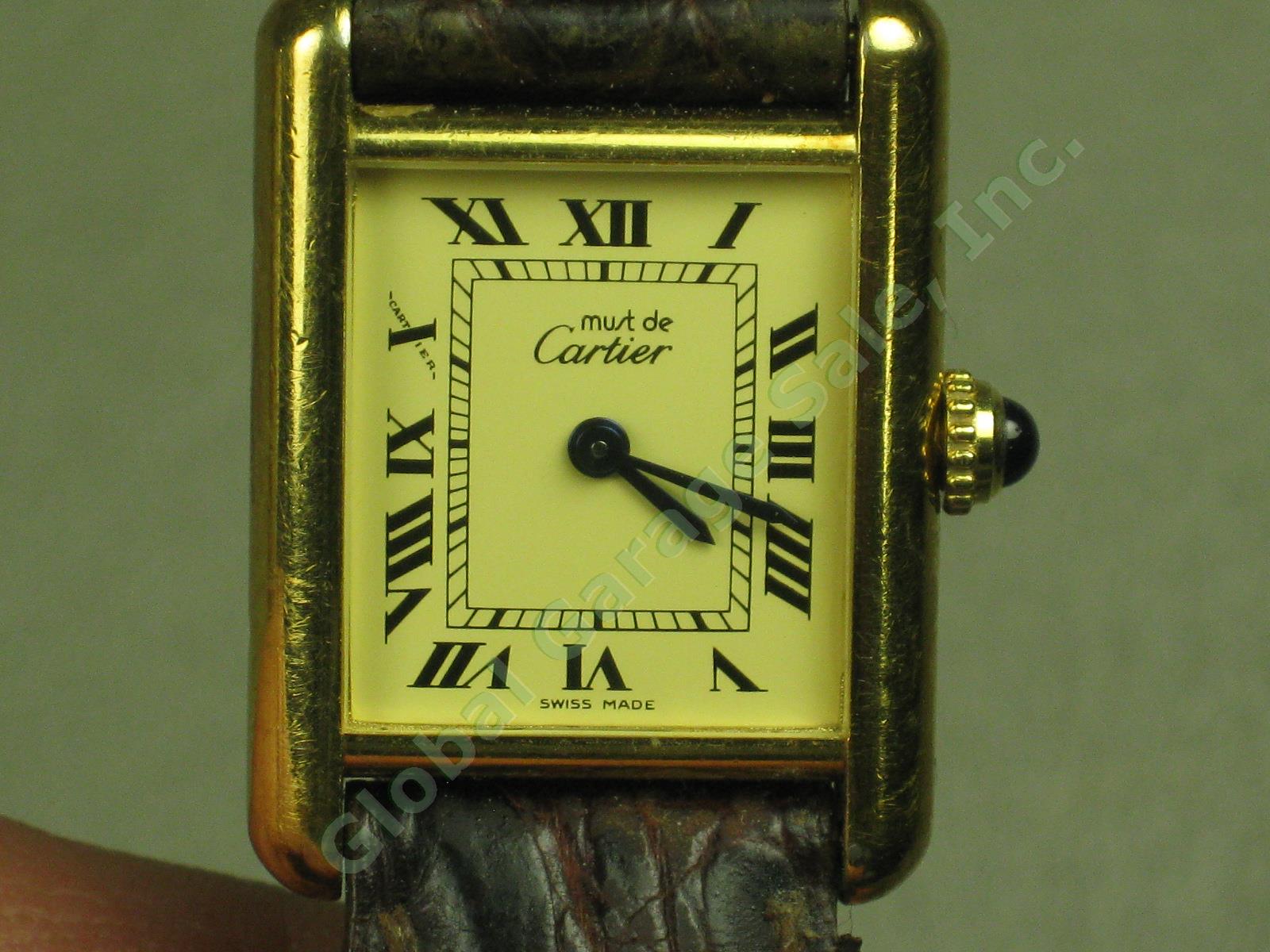 Must De Cartier Paris Vermeil Tank Quartz Argent 925 Plaque OR G 20M Swiss Watch