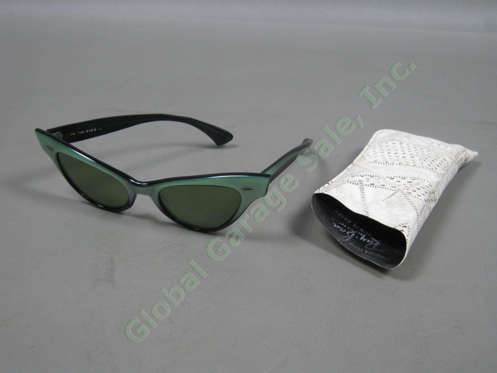 Vtg 50s? Bausch & Lomb B L Ray-Ban Cat Eye Sunglasses Emerald Green Pearlescent