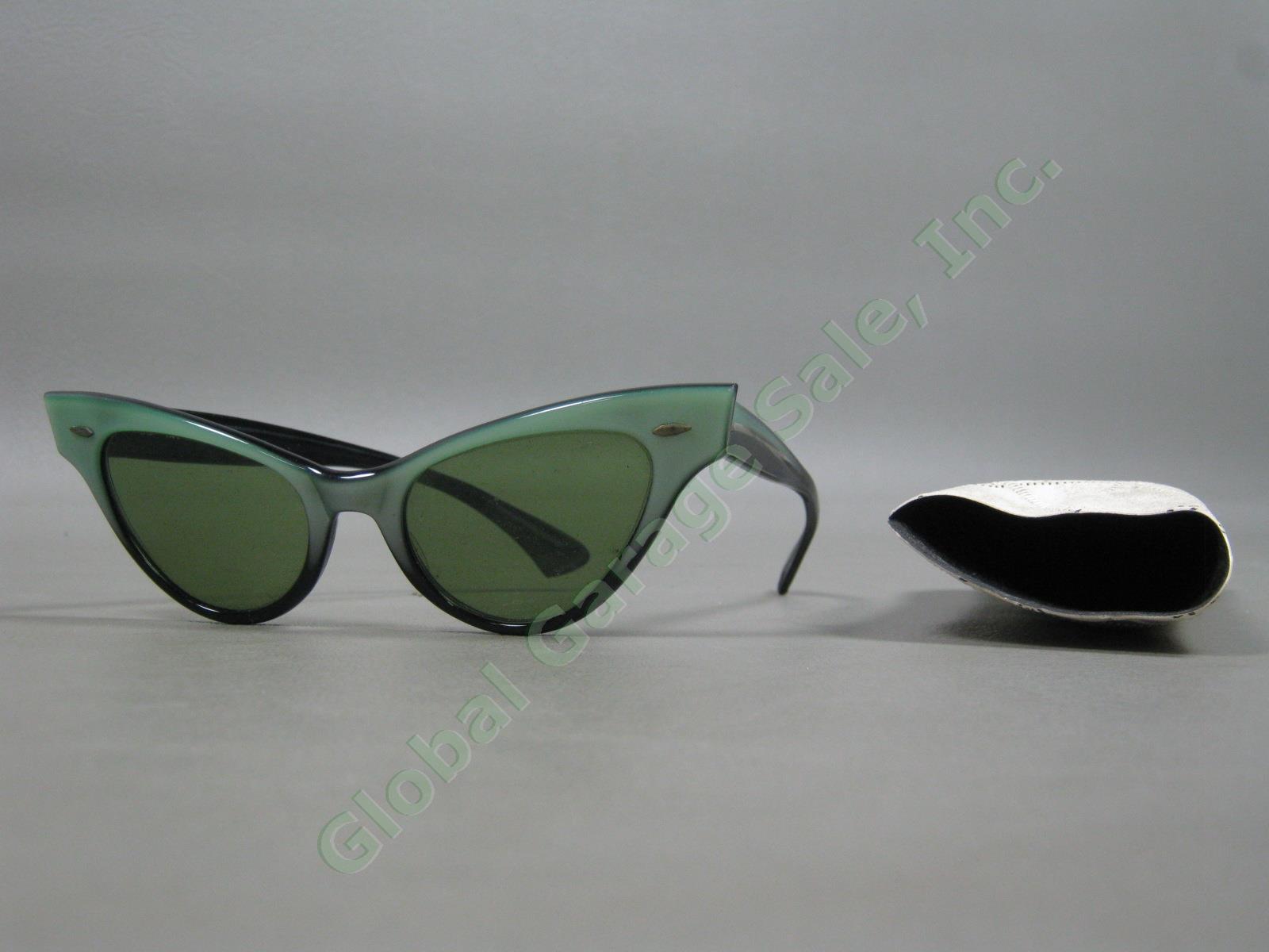 Vtg 50s? Bausch & Lomb B L Ray-Ban Cat Eye Sunglasses Emerald Green Pearlescent 1