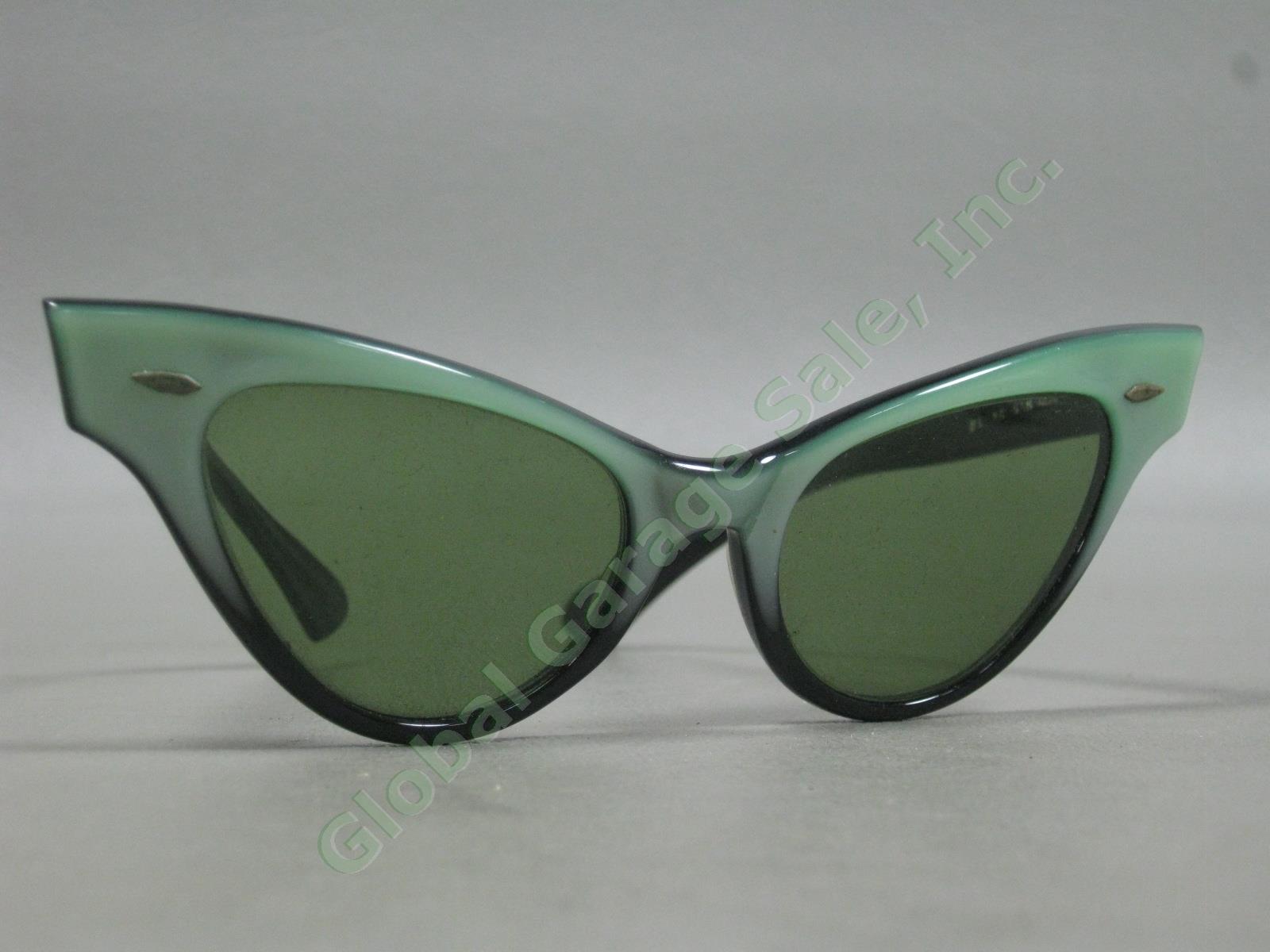 Vtg 50s? Bausch & Lomb B L Ray-Ban Cat Eye Sunglasses Emerald Green Pearlescent 2