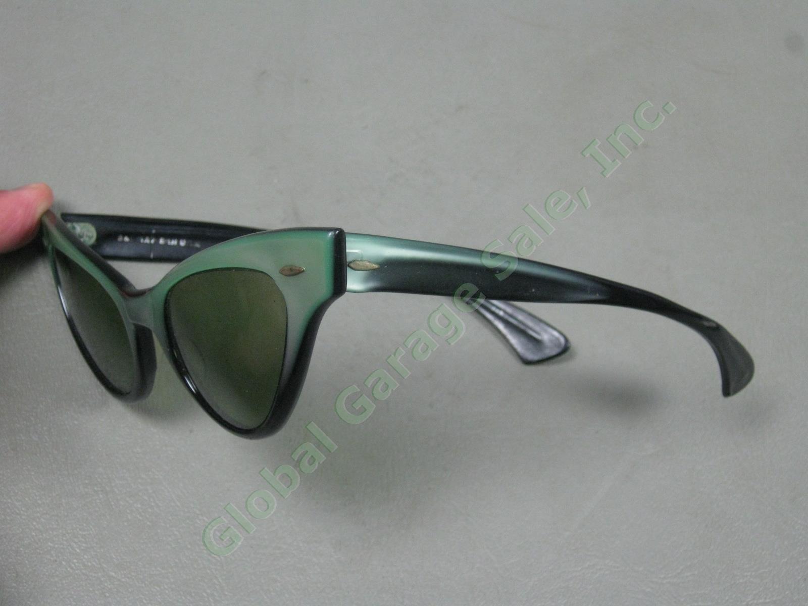 Vtg 50s? Bausch & Lomb B L Ray-Ban Cat Eye Sunglasses Emerald Green Pearlescent 4