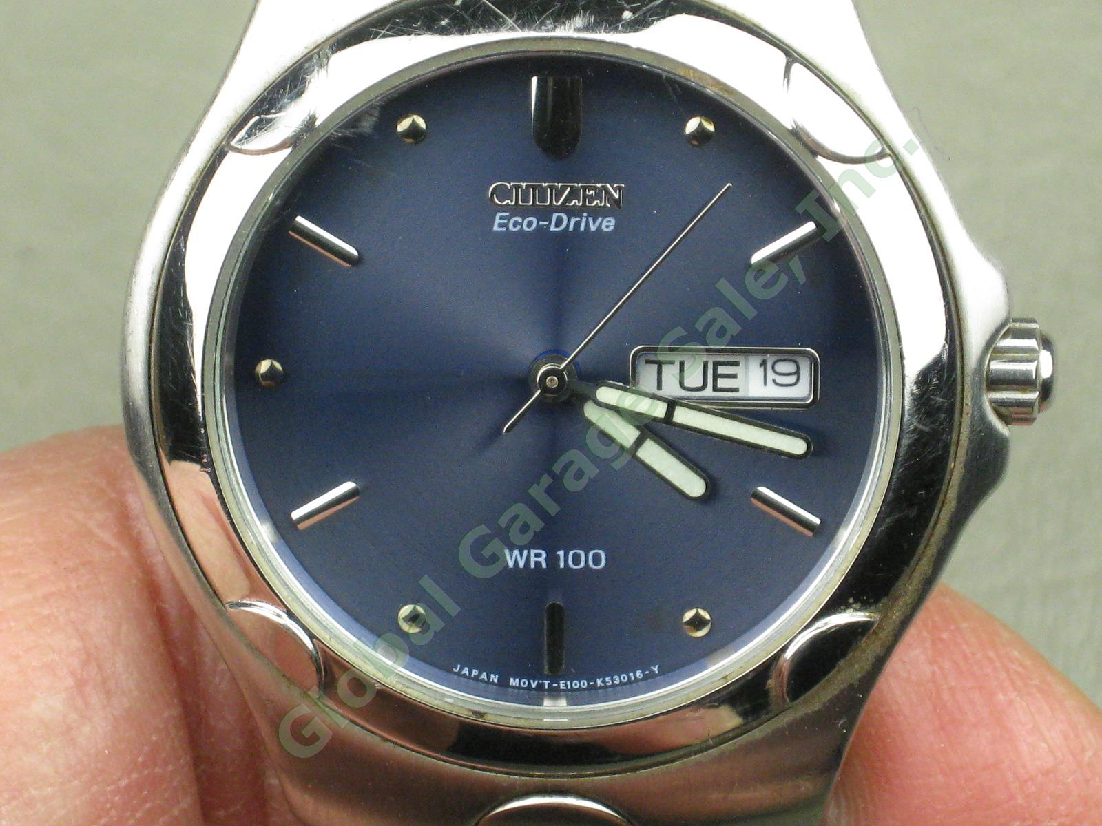 Mens Citizens Eco-Drive WR100 Blue Dial Face Stainless Steel Watch E100-K17535
