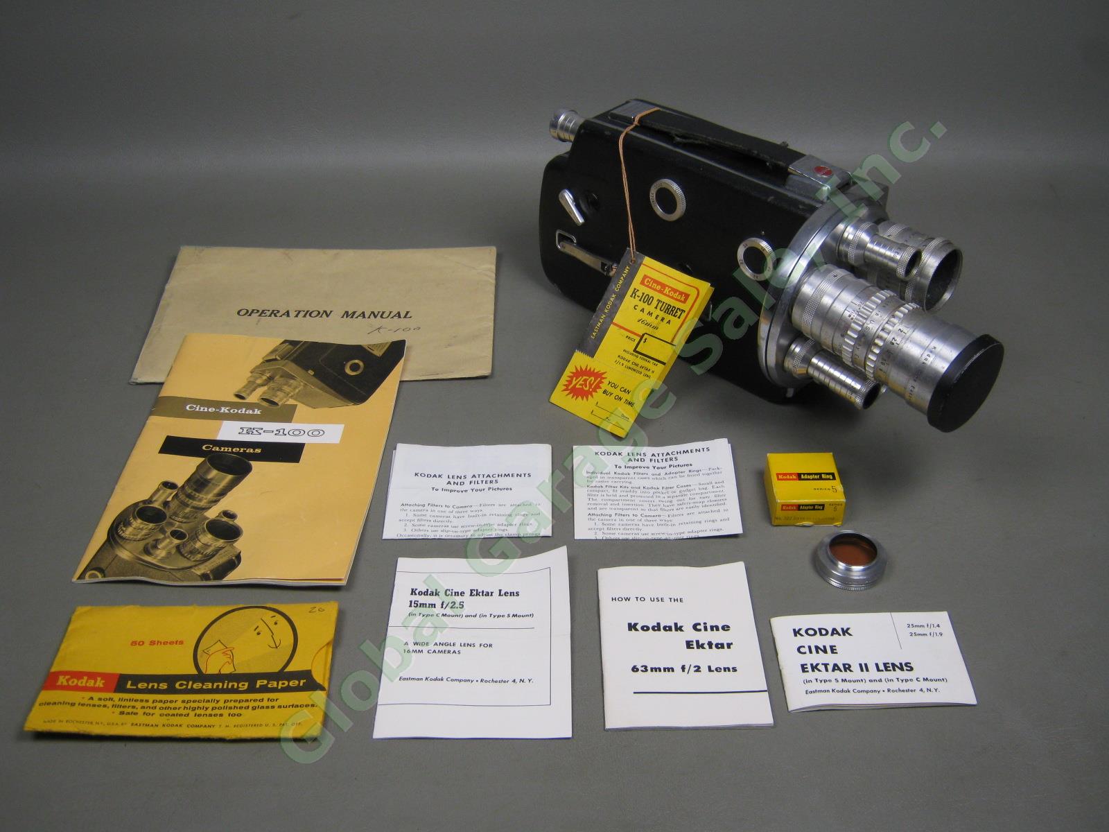 Eastman Cine-Kodak K100 Turret 16mm Movie Camera Ektar 63mm f2 II 25 1.9 15 2.5