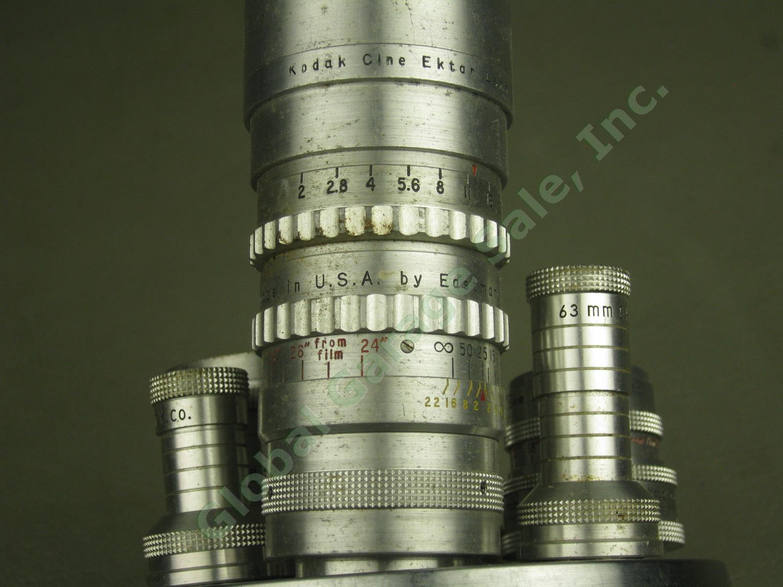 Eastman Cine-Kodak K100 Turret 16mm Movie Camera Ektar 63mm f2 II 25 1.9 15 2.5 4