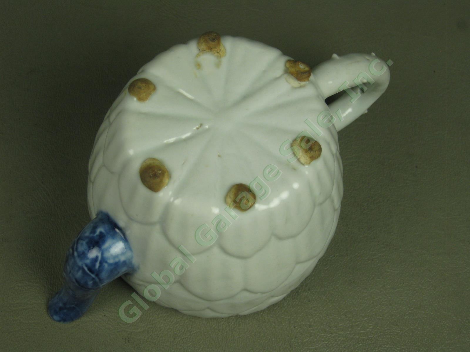 Antique Korean Lotus Flower Ceramic Pottery Teapot Blue White Korea Asian NR! 11