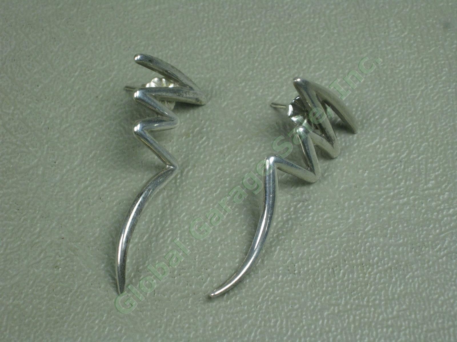 Vtg 1985 Tiffany & Co Paloma Picasso 925 Sterling Silver Zig Zag Earrings +Backs 1