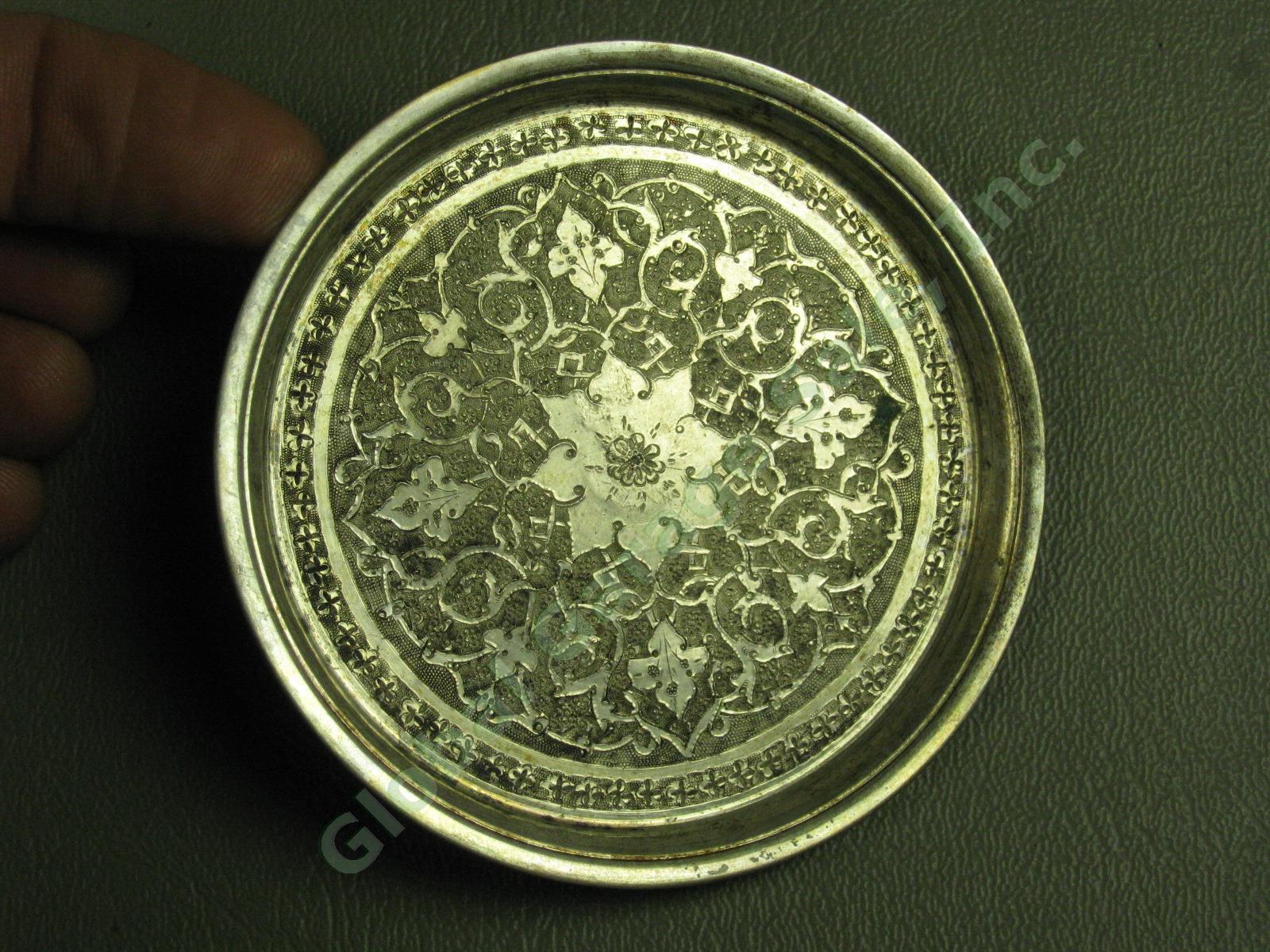 7 Vtg Antique Persian Iranian Engraved 84 .875 Silver Coaster Dish Lot 9.6oz NR! 1