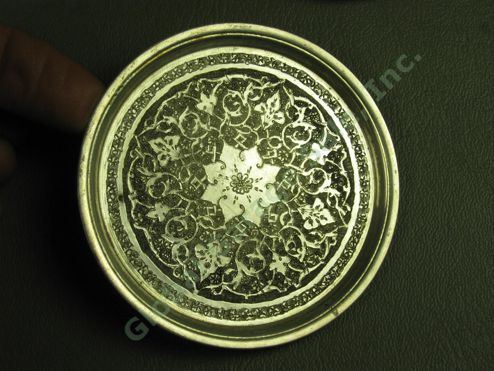 7 Vtg Antique Persian Iranian Engraved 84 .875 Silver Coaster Dish Lot 9.6oz NR! 2