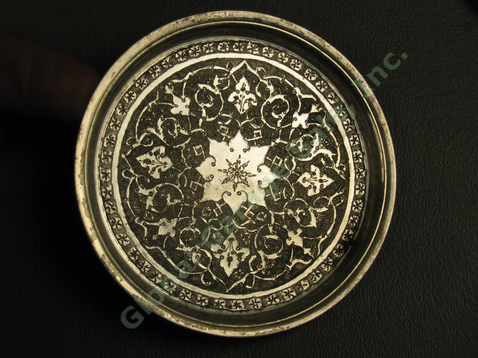7 Vtg Antique Persian Iranian Engraved 84 .875 Silver Coaster Dish Lot 9.6oz NR! 3