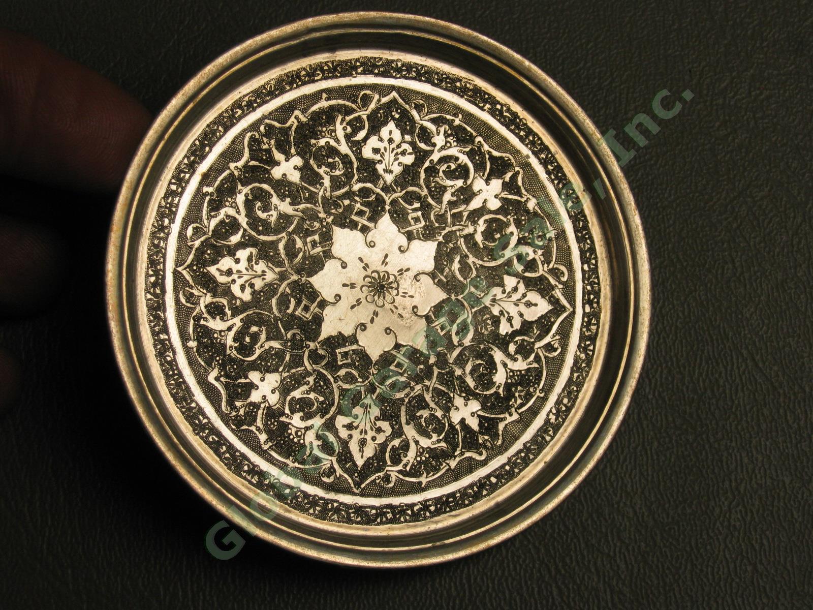 7 Vtg Antique Persian Iranian Engraved 84 .875 Silver Coaster Dish Lot 9.6oz NR! 4