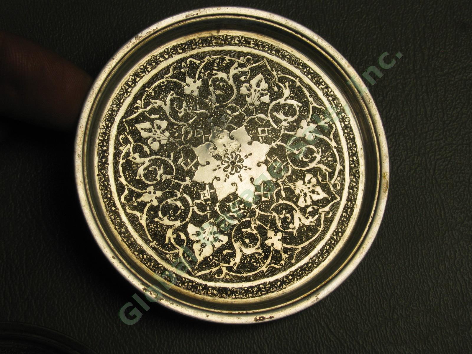 7 Vtg Antique Persian Iranian Engraved 84 .875 Silver Coaster Dish Lot 9.6oz NR! 5