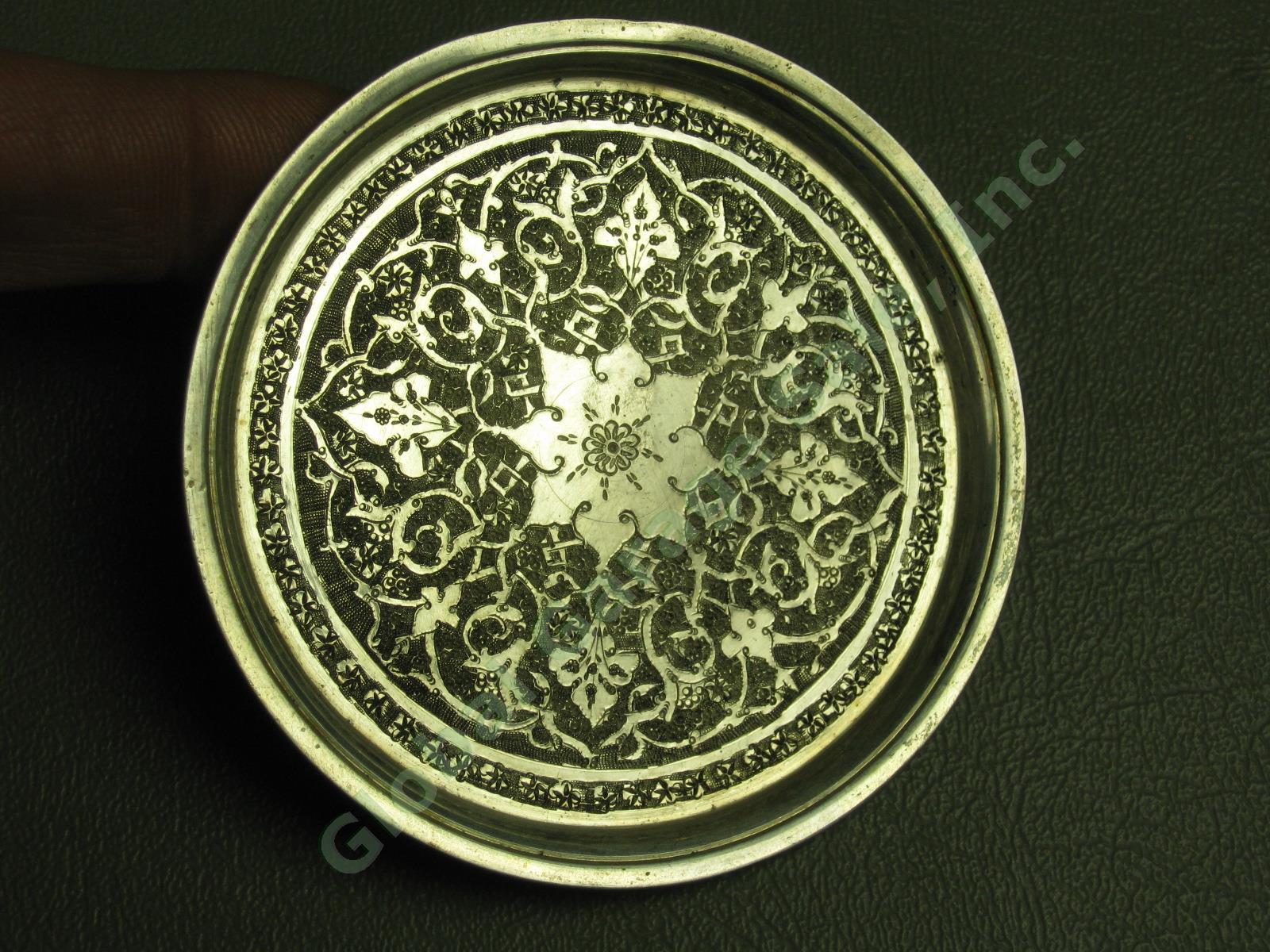 7 Vtg Antique Persian Iranian Engraved 84 .875 Silver Coaster Dish Lot 9.6oz NR! 6