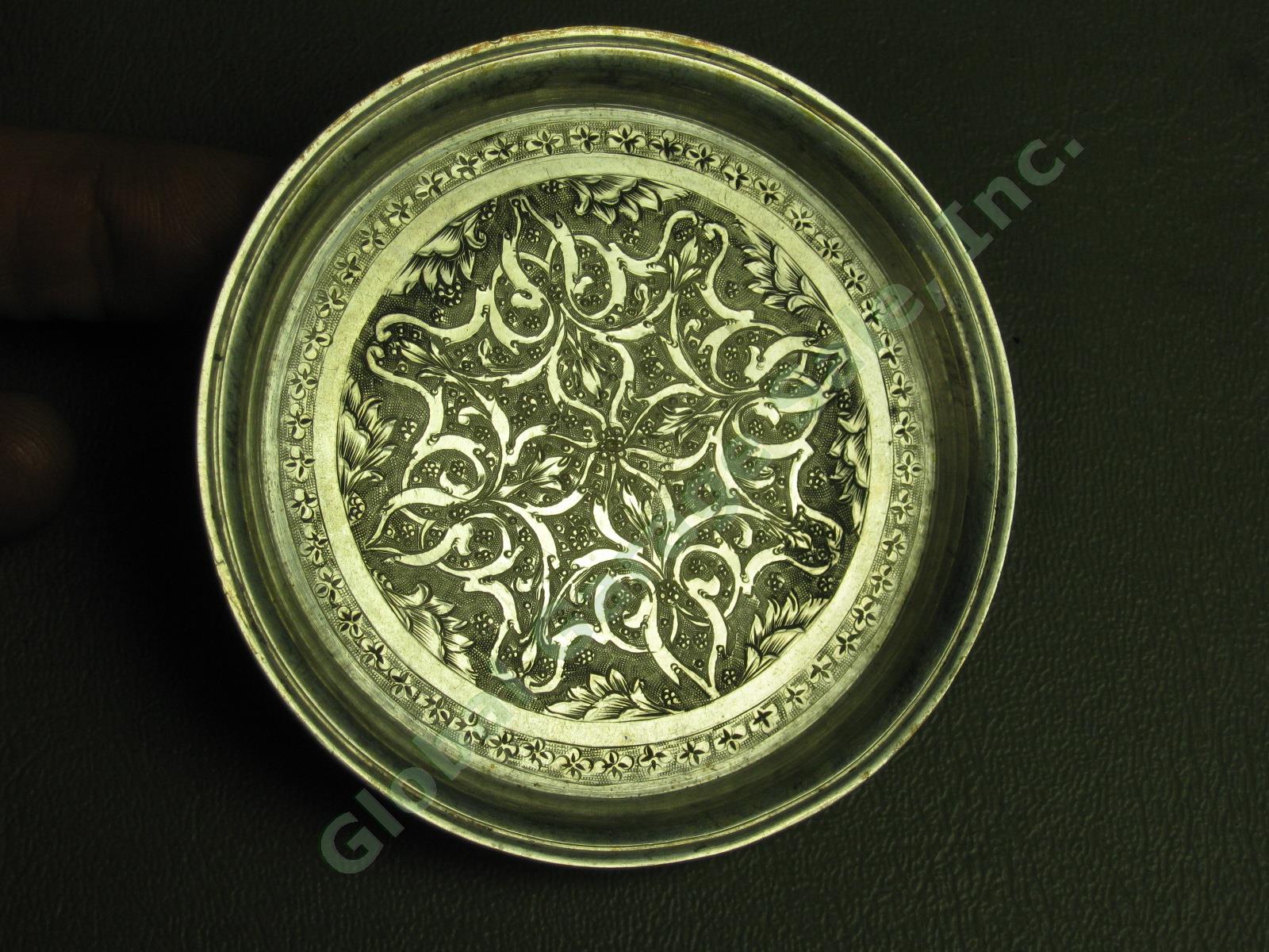 7 Vtg Antique Persian Iranian Engraved 84 .875 Silver Coaster Dish Lot 9.6oz NR! 7